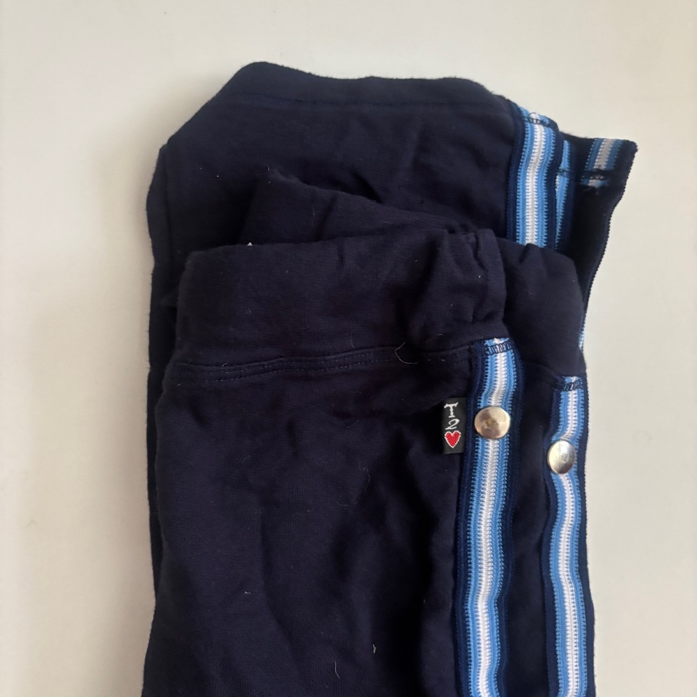 T2 Love Navy Lightweight Side Snap Flare Leg with Blue Stripes